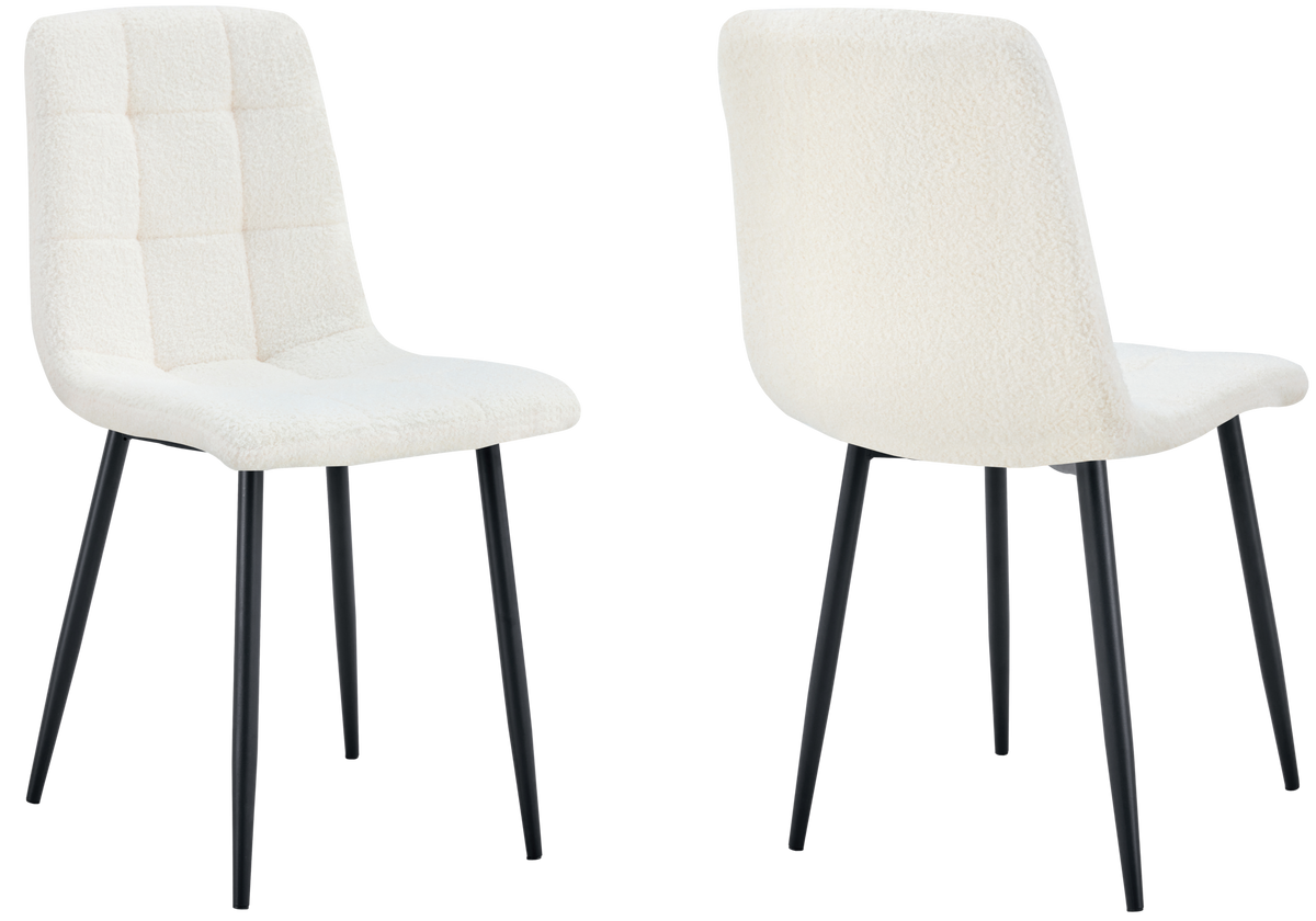 Lot de 4 chaises en bouclette blanche capitonnées | Vexta