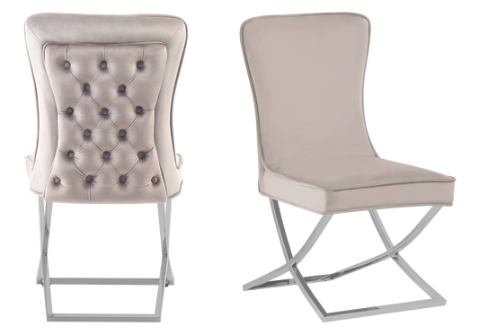 Lot de 2 chaises capitonnées beige argent | Korva