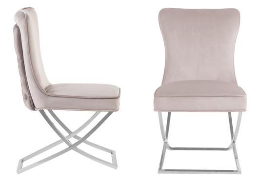 Lot de 2 chaises capitonnées beige argent | Korva