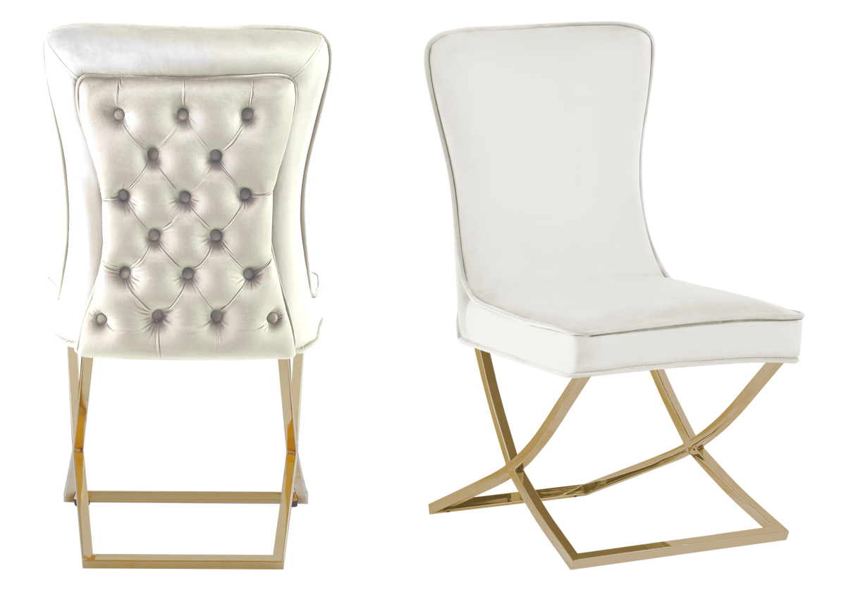 Lot de 2 chaises velours écru capitonnées | Korva