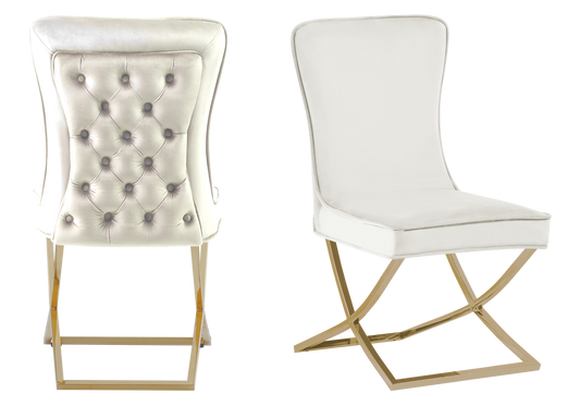 Lot de 2 chaises velours écru capitonnées | Korva