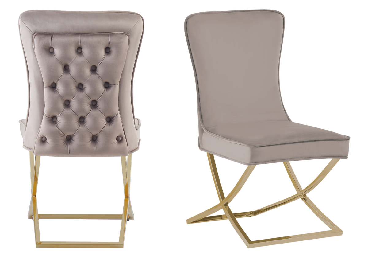 Lot de 2 chaises velours capitonnées taupe | Korva