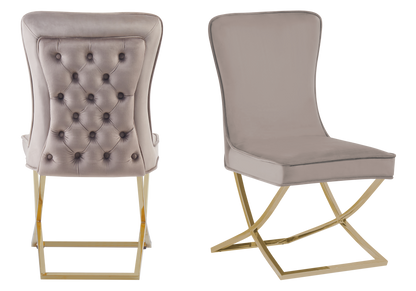 Lot de 2 chaises velours capitonnées taupe | Korva