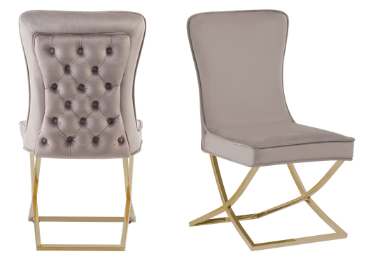 Lot de 2 chaises velours capitonnées taupe | Korva