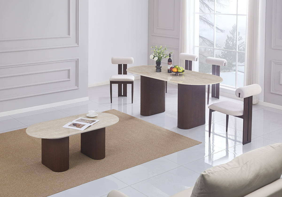 Lot de 2 chaises en beige et pieds noyer | Avex