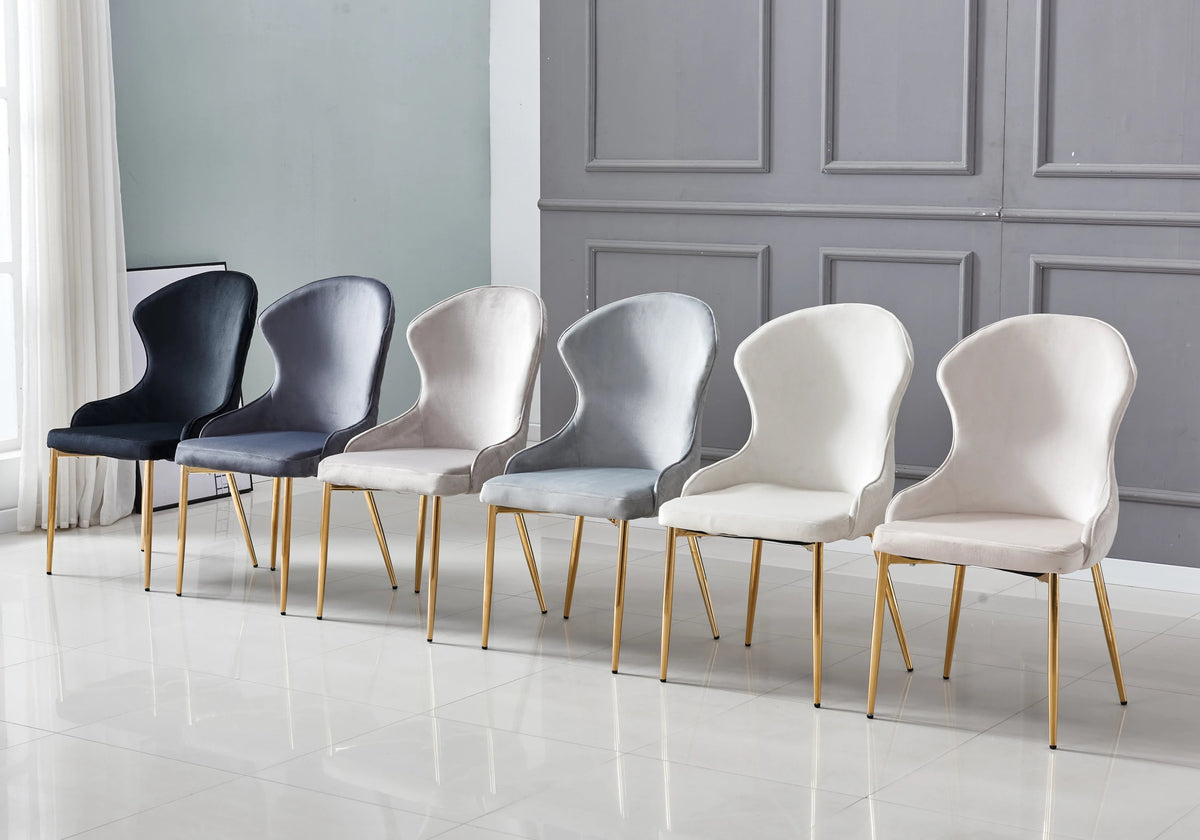Lot de 4 chaises capitonnées en gris et or | Velora