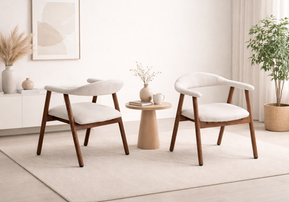 Lot de 2 chaises fauteuil en beige et noyer | Vexo
