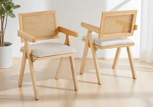 Ensemble table travertin et chaises en cannage | Velix