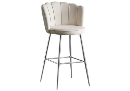 Chaise de bar design coquillage velours écru x2 | Veltra