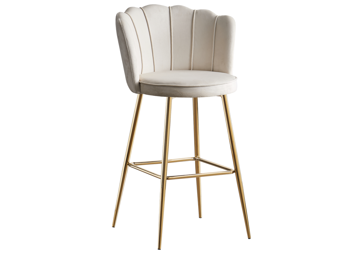 Chaise de bar design coquillage velours écru x2 | Veltra