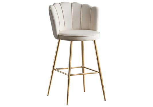 Chaise de bar design coquillage velours écru x2 | Veltra