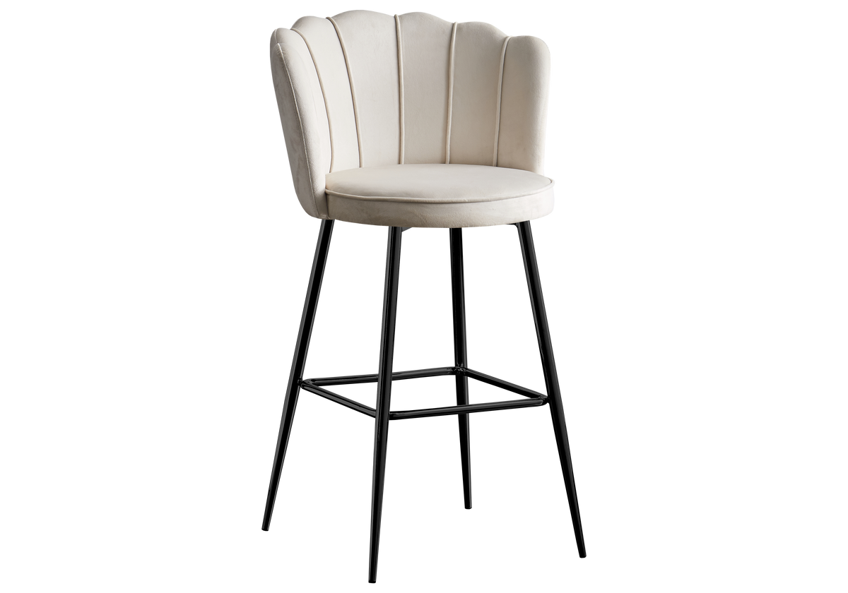 Chaise de bar design coquillage velours écru x2 | Veltra