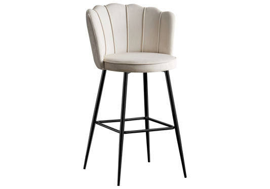 Chaise de bar design coquillage velours écru x2 | Veltra