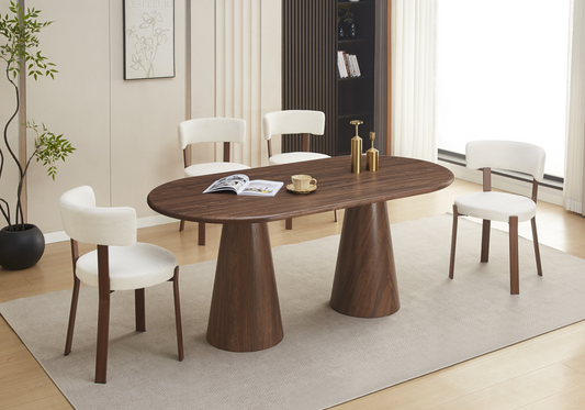 Chaise tissu texturé beige et pieds noyer | Axio