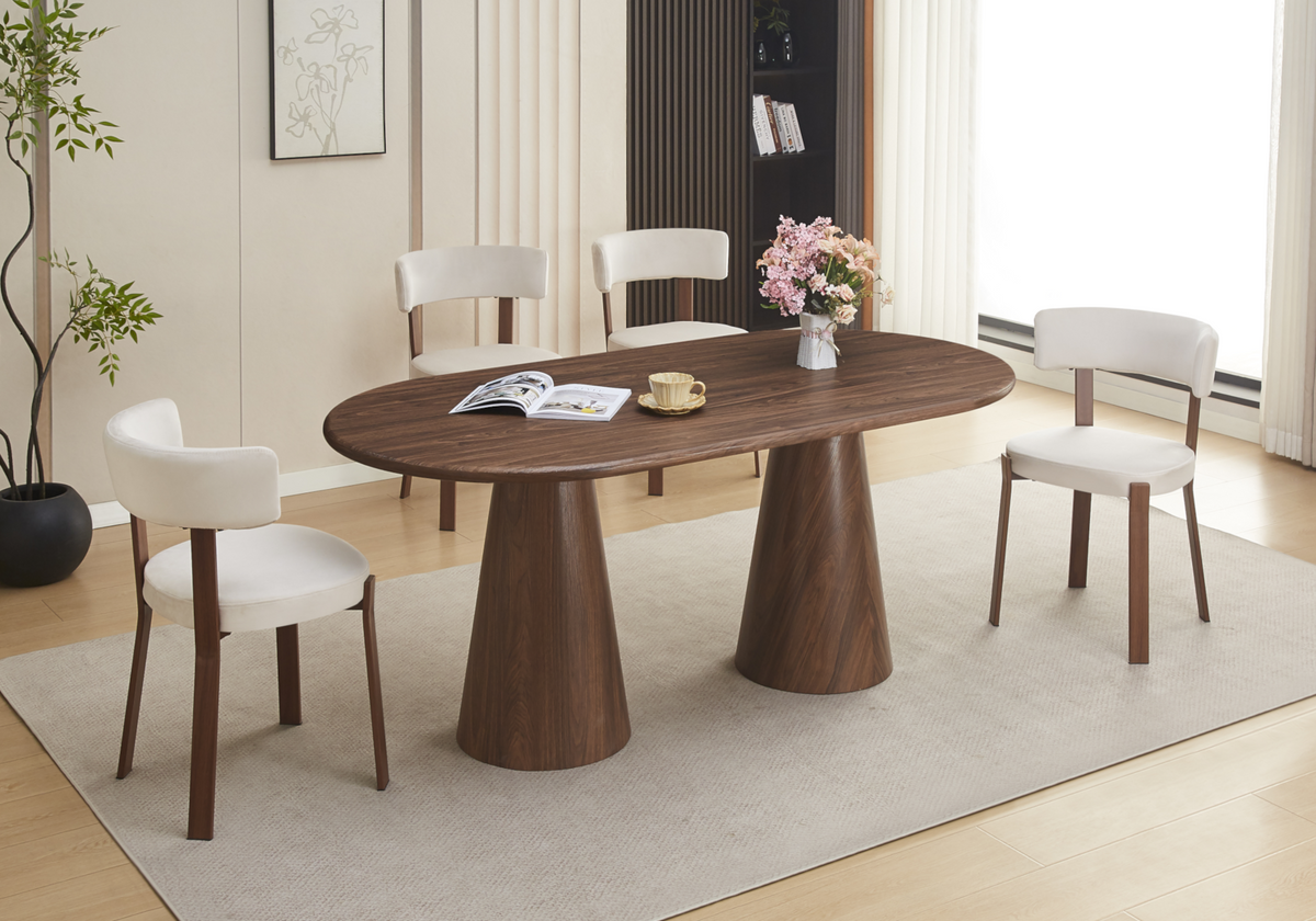 Lot de 4 chaises en beige et pieds noyer | Axio