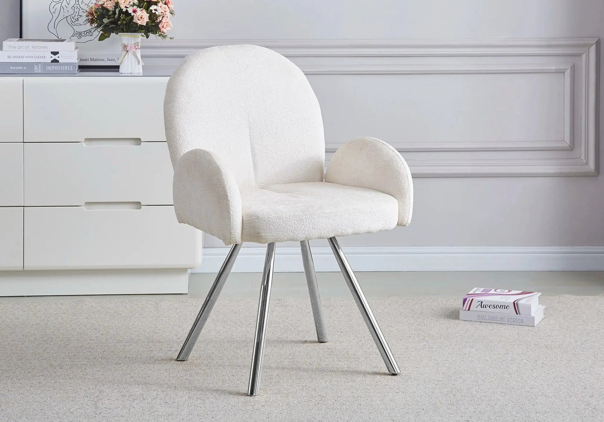 2 fauteuils de table velours écru pieds argentés | Zylo