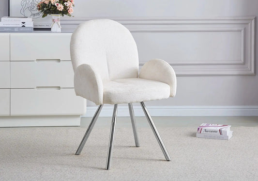2 fauteuils de table velours écru pieds argentés | Zylo