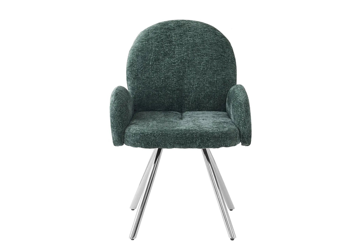 2 fauteuils de table vert pieds argentés | Zylo