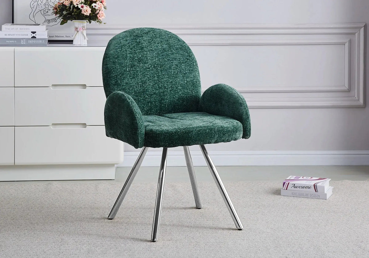 2 fauteuils de table vert pieds argentés | Zylo
