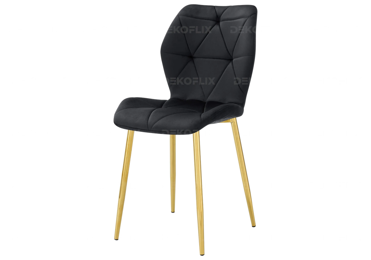 4 chaises coquillage en noir et pieds dorés | Zyra