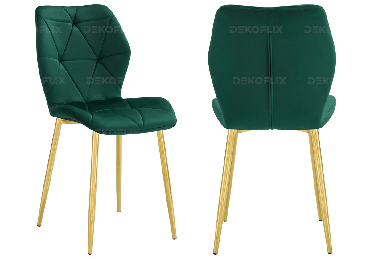 4 chaises coquillage en vert et pieds dorés | Zyra