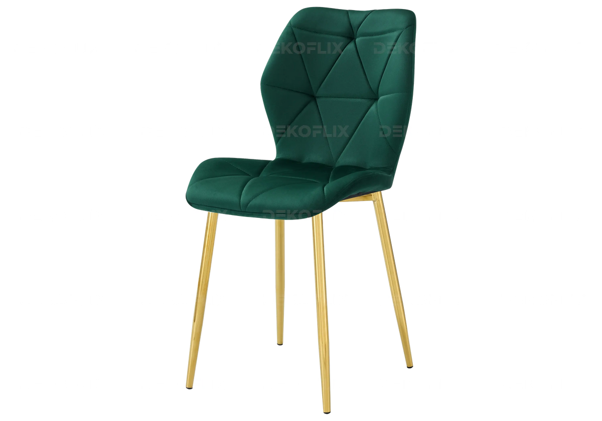 4 chaises coquillage en vert et pieds dorés | Zyra
