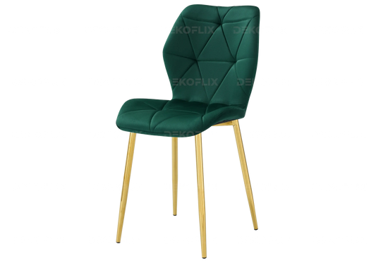 4 chaises coquillage en vert et pieds dorés | Zyra