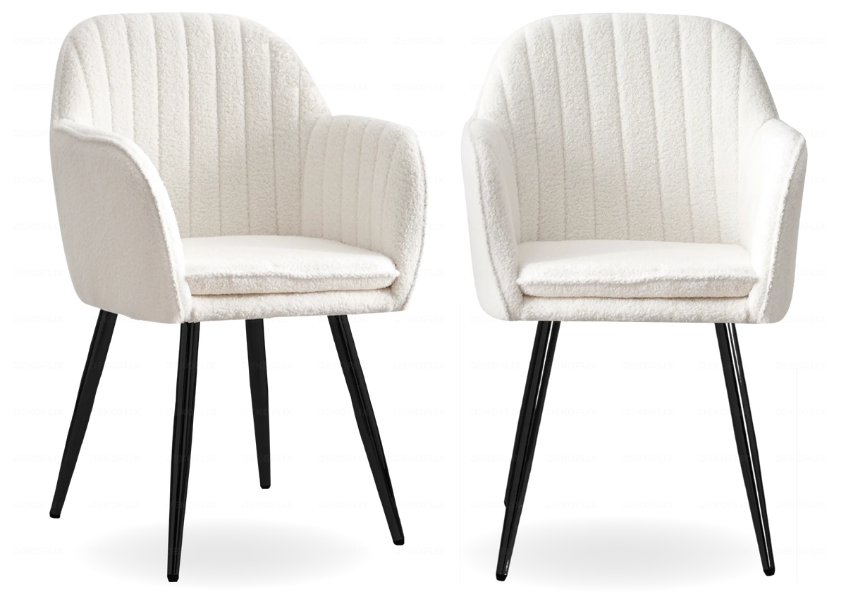 Lot de 2 chaises bouclette blanche et acier noir | Nexo