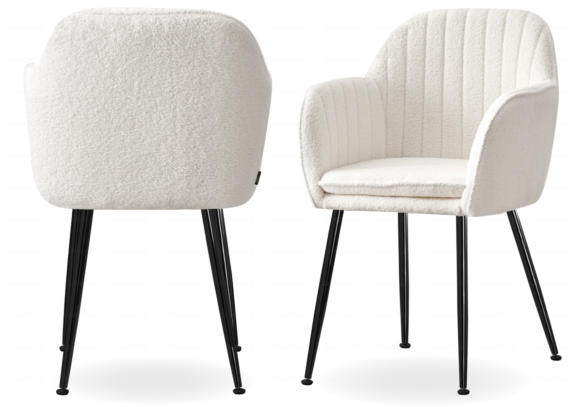 Lot de 2 chaises bouclette blanche et acier noir | Nexo