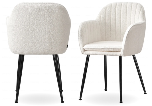 Lot de 2 chaises bouclette blanche et acier noir | Nexo