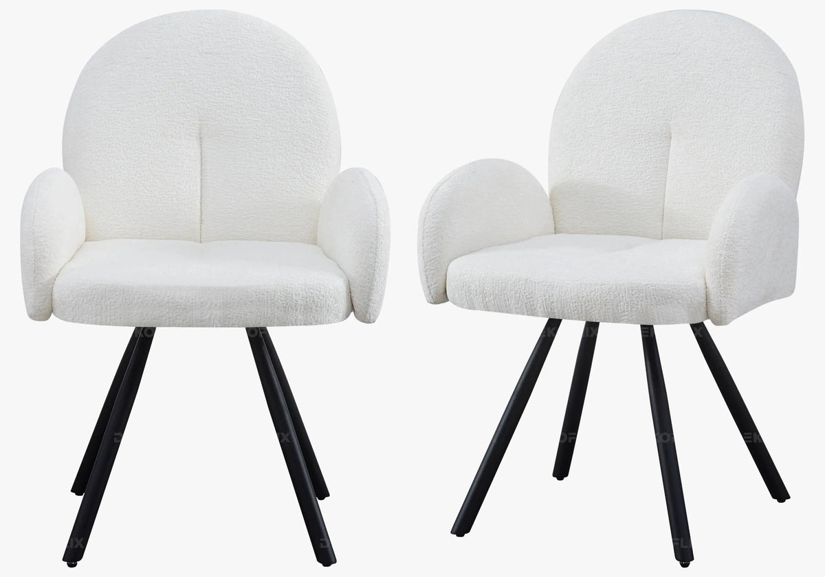 Lot de 2 fauteuils de table velours écru pieds noirs | Zylo