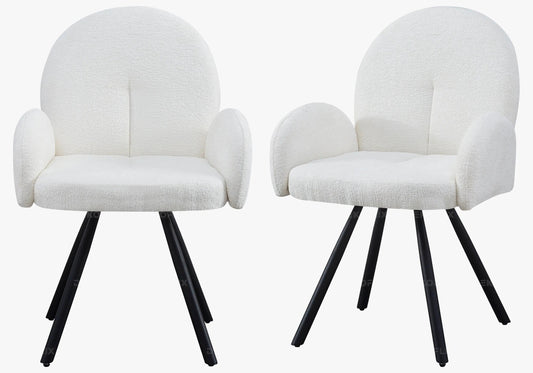 Lot de 2 fauteuils de table velours écru pieds noirs | Zylo