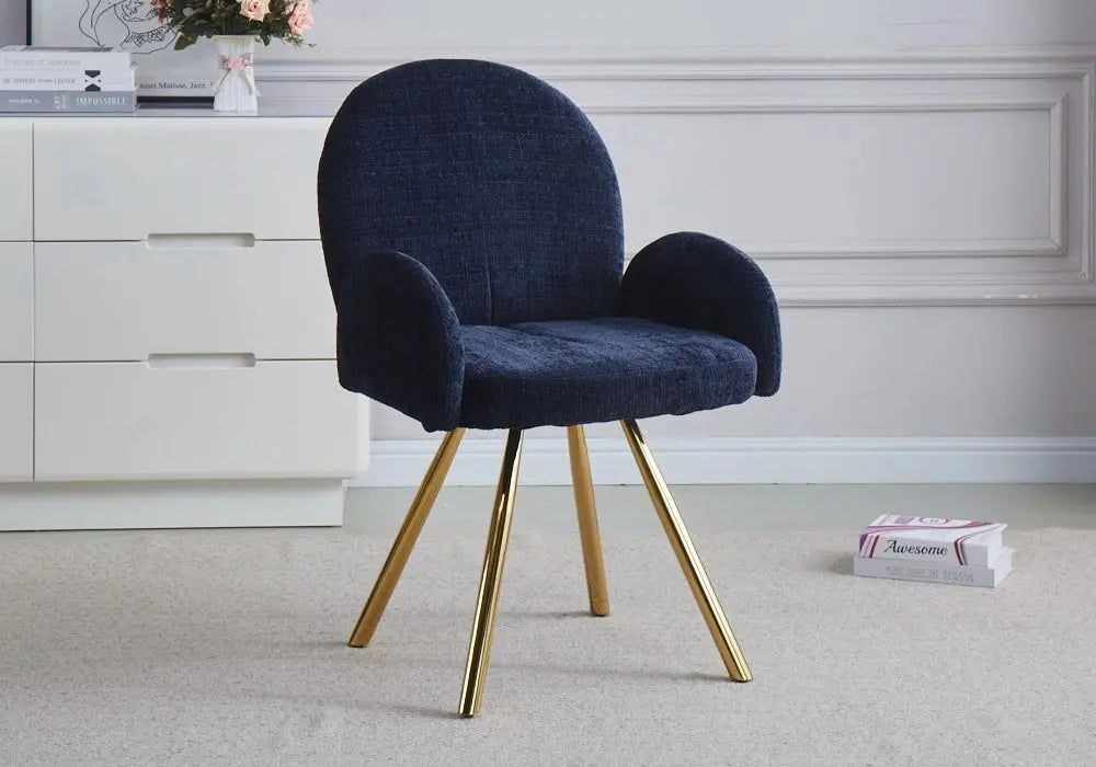 Lot de 2 fauteuils de table bleu pieds dorés | Zylo
