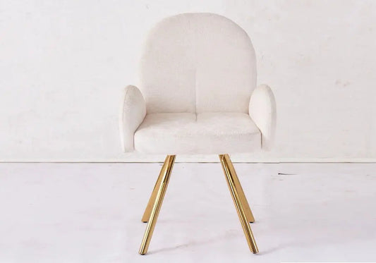 Lot de 2 fauteuils de table velours écru pieds dorés | Zylo