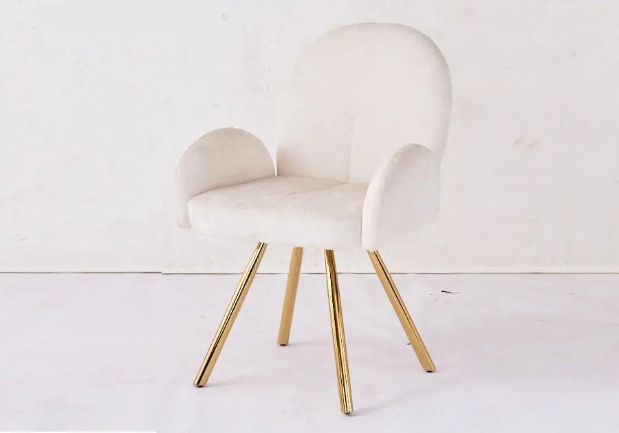 Lot de 2 fauteuils de table velours écru pieds dorés | Zylo
