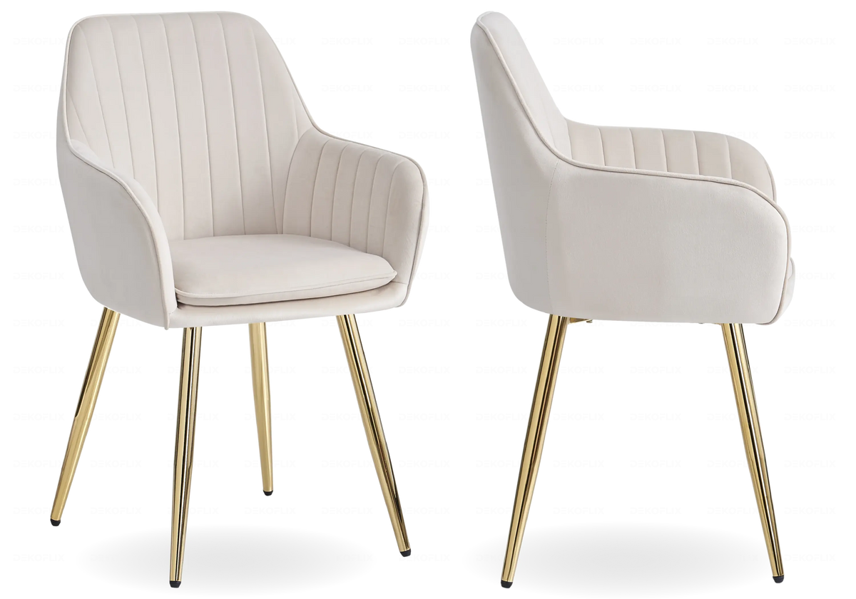 Lot de 2 chaises en beige et acier doré | Nexo