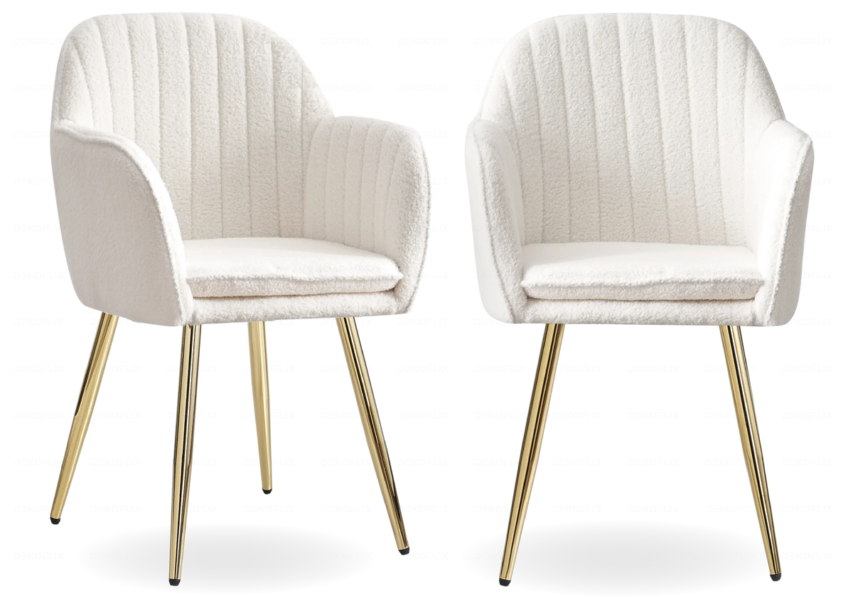 Lot de 2 chaises bouclette blanche et acier doré | Nexo