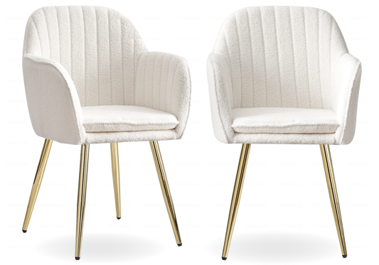 Lot de 2 chaises bouclette blanche et acier doré | Nexo