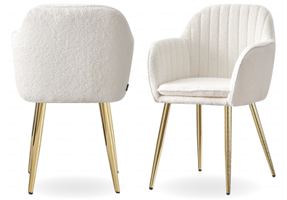 Lot de 2 chaises bouclette blanche et acier doré | Nexo