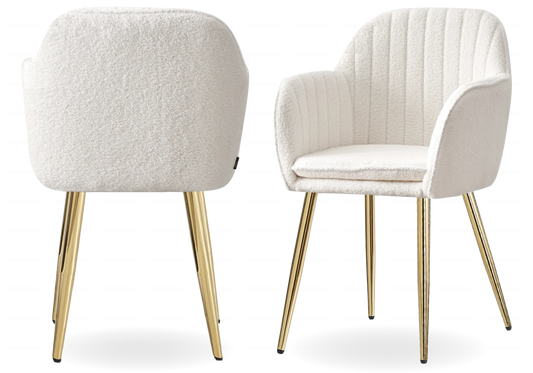 Lot de 2 chaises bouclette blanche et acier doré | Nexo