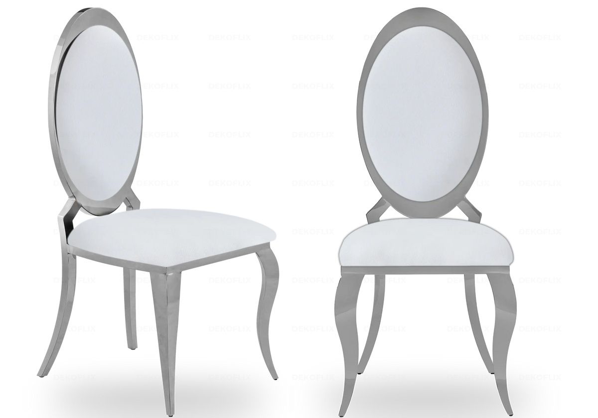 4 chaises médaillon simili-cuir blanc et argent | Novex