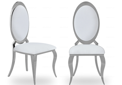 4 chaises médaillon simili-cuir blanc et argent | Novex