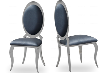 4 chaises médaillon simili-cuir noir et argent | Novex