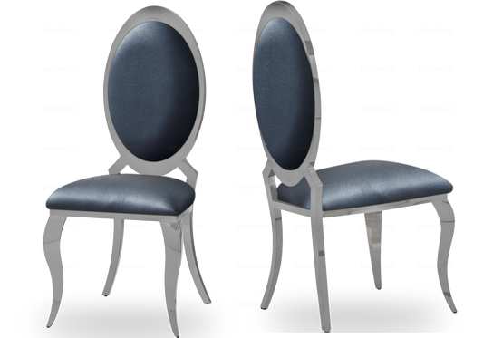 4 chaises médaillon simili-cuir noir et argent | Novex