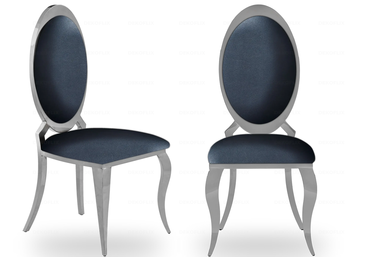 4 chaises médaillon simili-cuir noir et argent | Novex