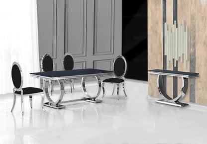4 chaises médaillon simili-cuir noir et argent | Novex