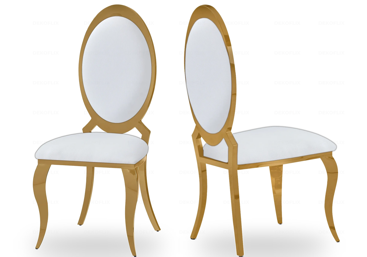 4 chaises médaillon simili-cuir blanc et doré | Novex