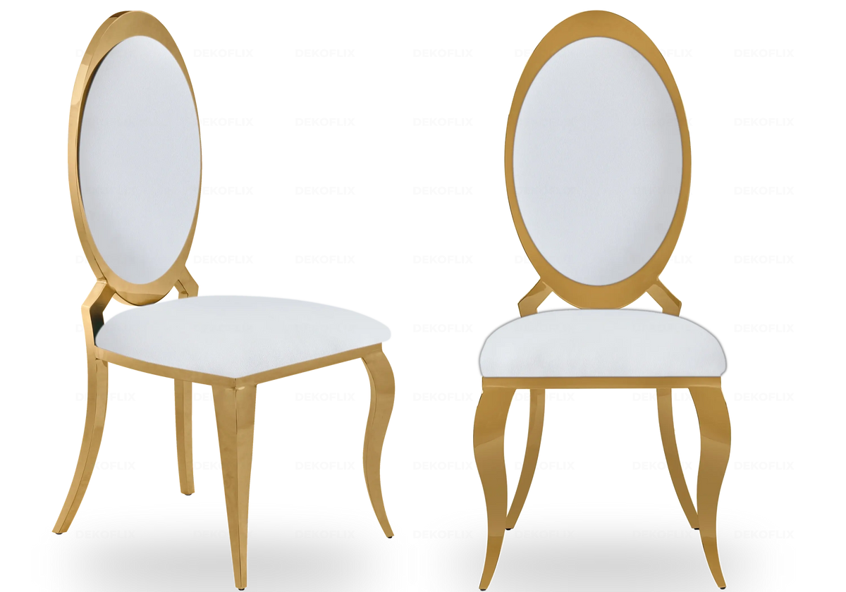 4 chaises médaillon simili-cuir blanc et doré | Novex