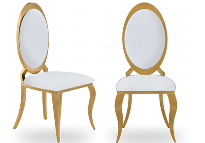 4 chaises médaillon simili-cuir blanc et doré | Novex