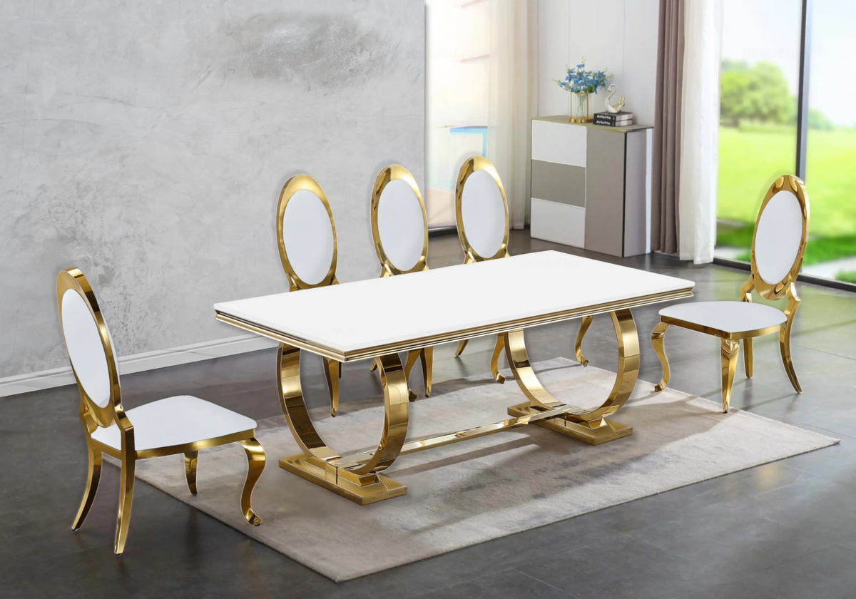 4 chaises médaillon simili-cuir blanc et doré | Novex